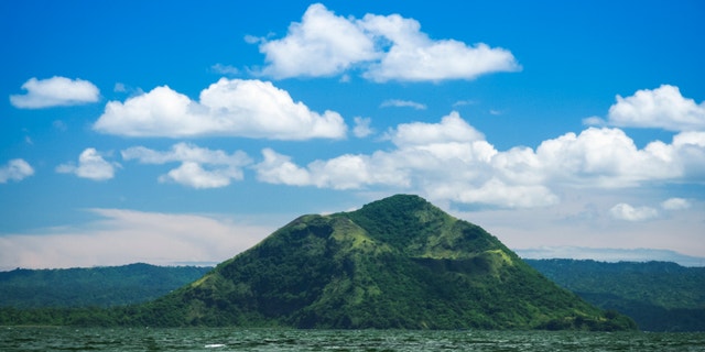 active taal volcano inside bigger crater lake near tagaytay in the philippines