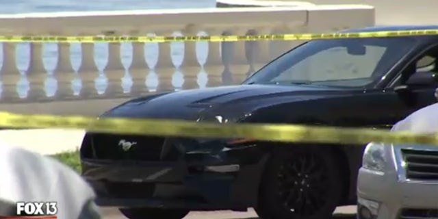 Damage from the collision can be seen on the front fender of Herrin's Ford Mustang.