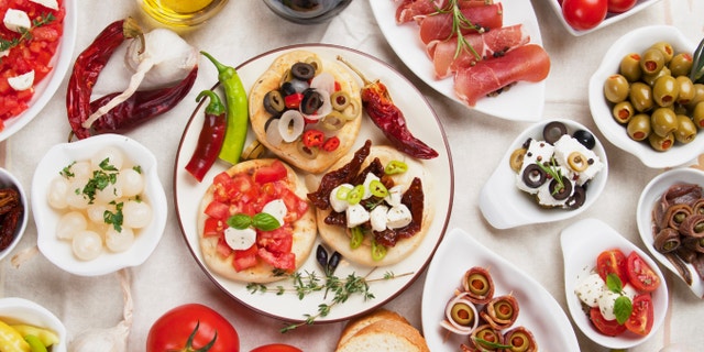 Tapas collection, various cold meal used in mediterranean countries