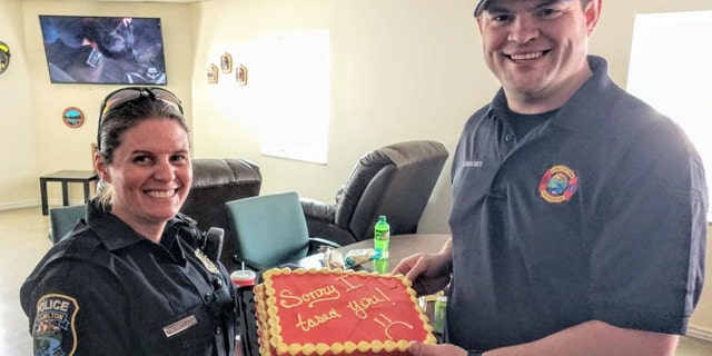 Hamilton Township Officer Darcy Workman says she accidently shocked firefighter Rickey Wagoner with her stun gun last week while attempting to restrain a patient being taken to a hospital.