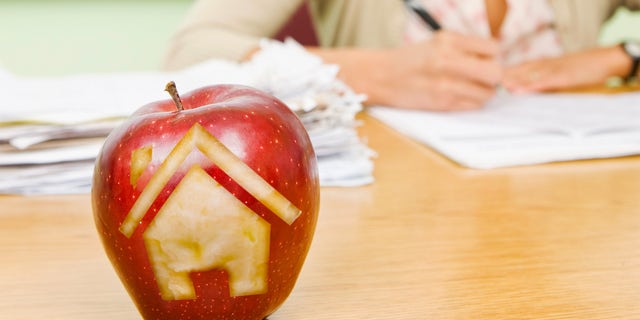 house carved into teacher's apple