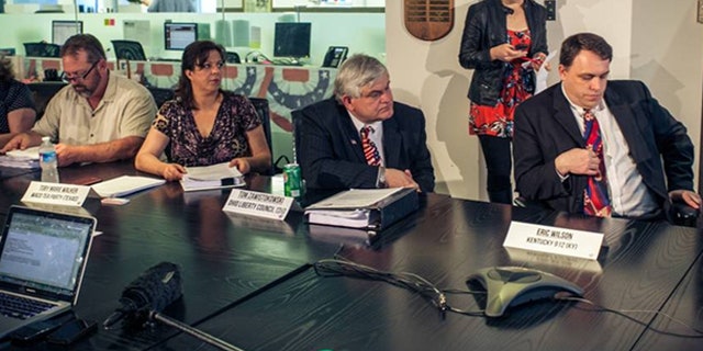 May 16, 2013: From left to right, Jay Devereaux, president of Florida 9/12; Toby Marie Walker, Waco Tea Party president; Tom Zawistowski, former president of the Ohio Liberty Coalition; and Eric Wilson, of Kentucky 9/12, participate in a discussion at FreedomWorks headquarters in Washington, D.C.