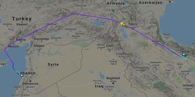 Another aircraft flew directly from Tehran to Beirut, following an unusual path.
