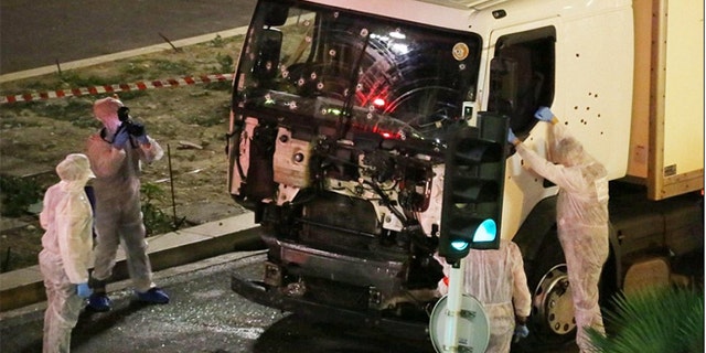 The rented truck plowed through the crowd, killing scores.
