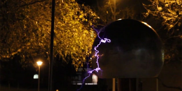 The tesla coil can produce an alternating current and shoots out 15 foot sparks of electricity.