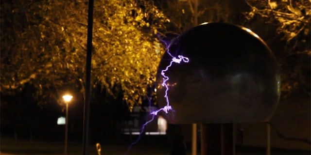 The tesla coil can produce an alternating current and shoots out 15 foot sparks of electricity.