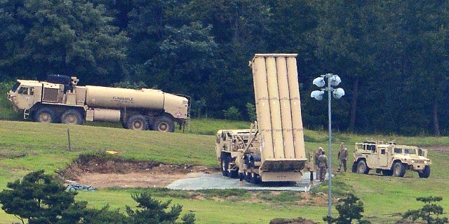 The THAAD missile defense system is seen in Seongju, South Korea Wednesday.