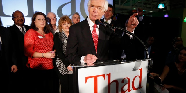 June 24, 2014: U.S. Sen. Thad Cochran, R-Miss., addresses supporters and volunteers at his runoff election victory party.