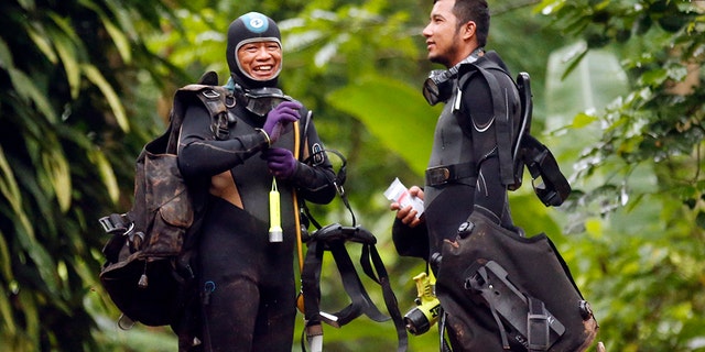 Two Thai divers speak after the boys were found; Rescuers have been able to lay a guideline down so that others could follow them and help deliver essential supplies to the group
