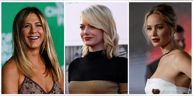 A combination photo shows (L-R) actors Jennifer Aniston, Emma Stone and Jennifer Lawrence in Los Angeles, California U.S. in December 7, 2016, August 6, 2017 and December 14, 2016 respectively. REUTERS/Mario Anzuoni/File Photo - RTS1C1VA