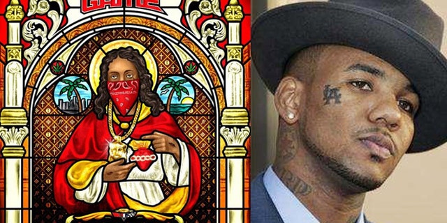Rapper The Game and the cover of his new CD 'Jesus Piece.'
