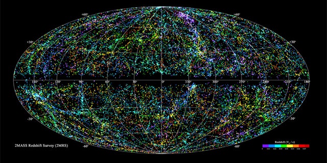 The 2MASS Redshift Survey (2MRS) has catalogued more than 43,000 galaxies within 380 million light-years from Earth (z