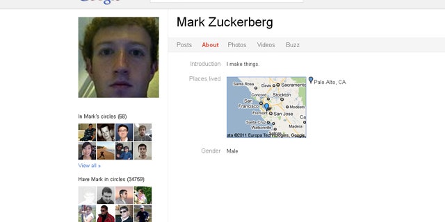 Mark Zuckerberg's Google+ profile.