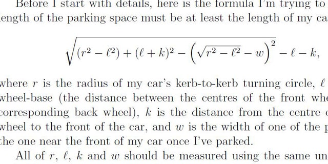 A British mathematician has devised a formula to help motorists complete the perfect parallel parking job.
