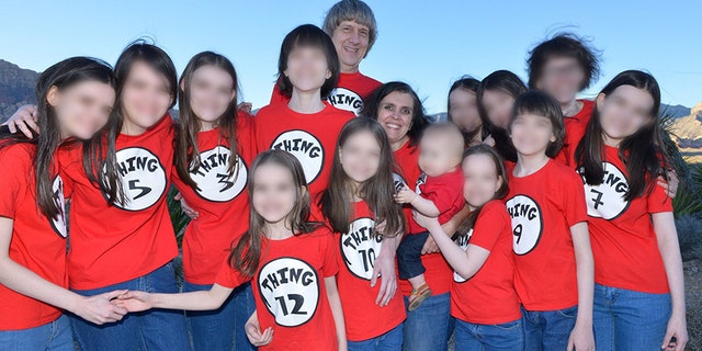 David and Louise Turpin are pictured with their 13 children in April 2016.