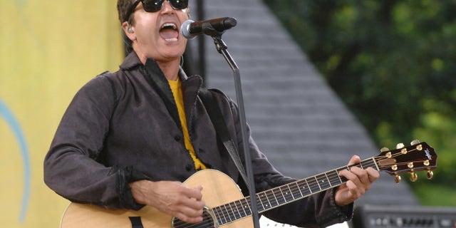 FILE - In this July 17, 2009, file photo, musician Stephan Jenkins of the music group Third Eye Blind performs on ABC's "Good Morning America" in New York. Video shows Jenkins making political statements during a charity concert at the Rock and Roll Hall of Fame in Cleveland on Tuesday, July 19, 2016. (AP Photo/Peter Kramer, File)