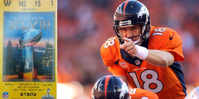 The ticket is fake, but its bar code is real enough to get a fan inside MetLife Stadium to see Peyton Manning lead the Broncos against the Seahawks in the Super Bowl. (AP)