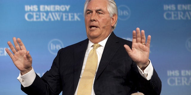 FILE -- ExxonMobil Chairman and CEO Rex Tillerson speaks during the IHS CERAWeek 2015 energy conference in Houston, Texas April 21, 2015.