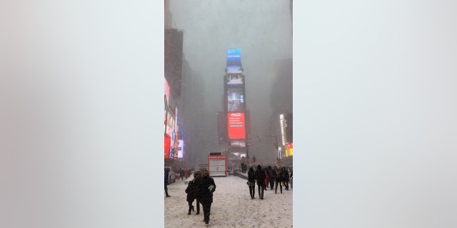 Times Square NYC winter snowstorm January 4th 2018
