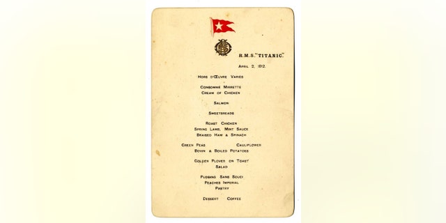 Second Officer Charles Lightoller, the highest ranking surviving officer from the Titanic, gave the menu to his wife as a souvenir as he departed from Southampton on April 10, 1912.