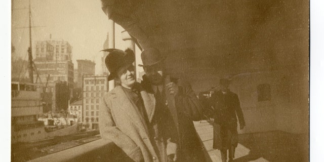 An original photograph of Holverson and his wife leaving for South America prior to their journey on Titanic (Henry Aldridge & Son)