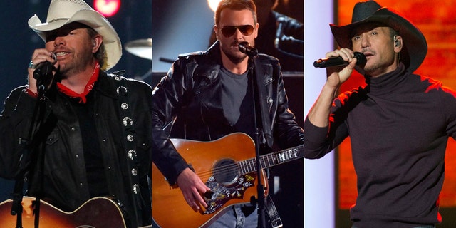 Country singers from l-r: Toby Keith, Eric Church and Tim McGraw.