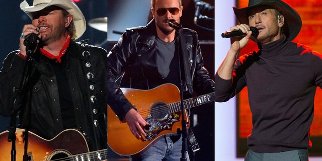 Country singers from l-r: Toby Keith, Eric Church and Tim McGraw.
