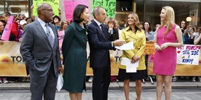 June 26, 2012:  NBC, "Today" show co-hosts, from left, Al Roker, Ann Curry, Matt Lauer, Natalie Morales talk with Lisa Kudrow on the "Today" show  in New York.