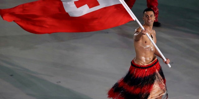 Pita Taufatofua of Tonga made another shirtless appearance for the Olympic Games.
