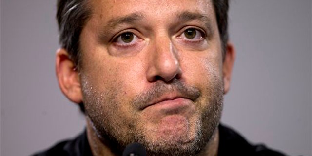 Aug. 29, 2014: In this photo, NASCAR auto racing driver Tony Stewart reads a statement during a news conference at Atlanta Motor Speedway in Hampton, Ga.