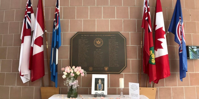 A memorial to Julianna Kozis assembled by the city of Markham is seen at the Markham Civic Centre.