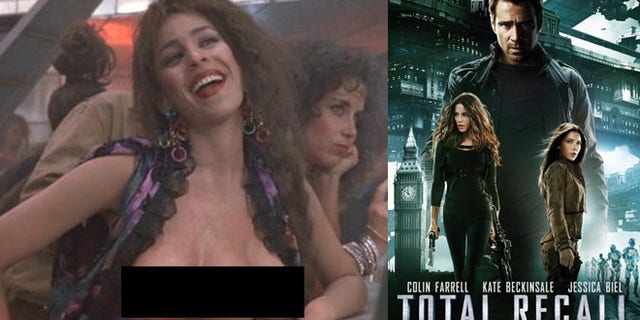 The three-breasted prostitute from the original movie (left) is also featured in the new 'Total Recall' (right)