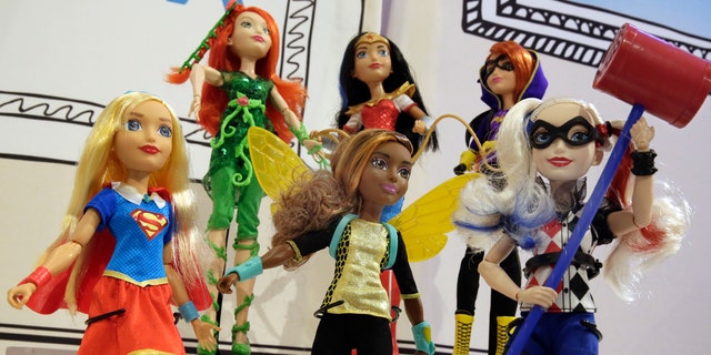 This Thursday, Oct. 6, 2016, photo shows Mattel DC Super Hero Girls on display at the annual TTPM Holiday Showcase, in New York.