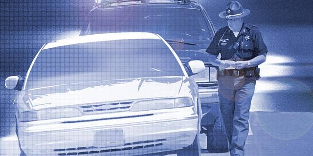 Partial graphic of a police officer stopping driver for speeding. (AP)