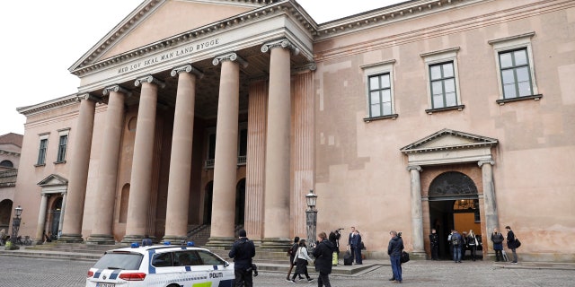 This photo shows the Copenhagen City Council which holds the penultimate hearing in the case against Peter Madsen, in Copenhagen, Denmark Monday, April 23, 2018.