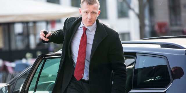 Prosecutor Jakob Buch-Jepsen arrives for the penultimate hearing in the case against Peter Madsen at the Copenhagen City Council in Copenhagen, Denmark Monday, April 23, 2018.