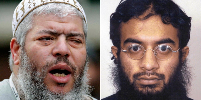 This split photo shows Muslim cleric Abu Hamza al-Masri, left, and Saajid Badat, right.