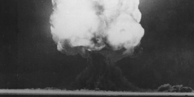 The first-ever nuclear explosion occurred on July 16, 1945 at the Trinity test site in New Mexico. This image shows the Trinity fireball 15 seconds after detonation.