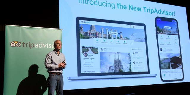 TripAdvisor CEO Steve Kaufer introduces the new TripAdvisor travel feed on Sept. 17, 2018, in New York City.