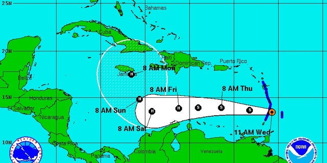 Forecast track for Tropical Storm Matthew.