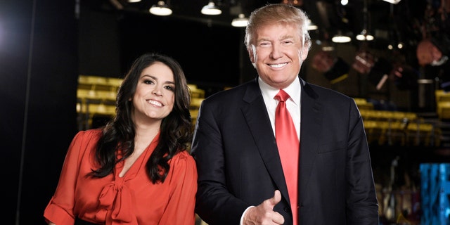 "Saturday Night Live" cast member Cecily Strong, left, and Republican presidential candidate Donald Trump in New York. Trump will host the show on Nov. 7.