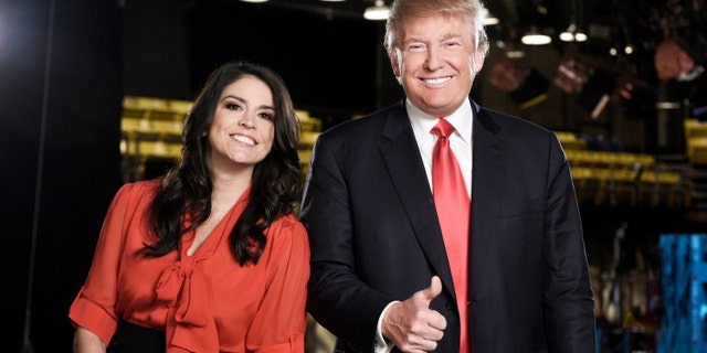 "Saturday Night Live" cast member Cecily Strong, left, and Republican presidential candidate Donald Trump in New York. Trump will host the show on Nov. 7.