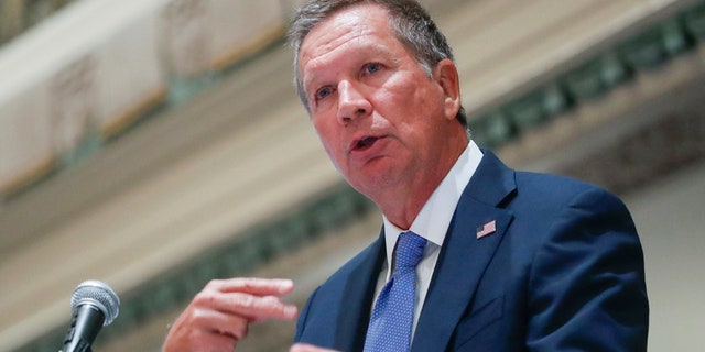 FILE - In this Aug. 25, 2016, file photo, Ohio Gov. John Kasich speaks in Cincinnati. Kasich on Dec. 6, advised state electors not to vote for him in an anti-Donald Trump protest. Kasich, a Republican who ran unsuccessfully for president, told The Associated Press Tuesday he is not a candidate for president, the election was held and Trump was the winner.(AP Photo/John Minchillo, File)