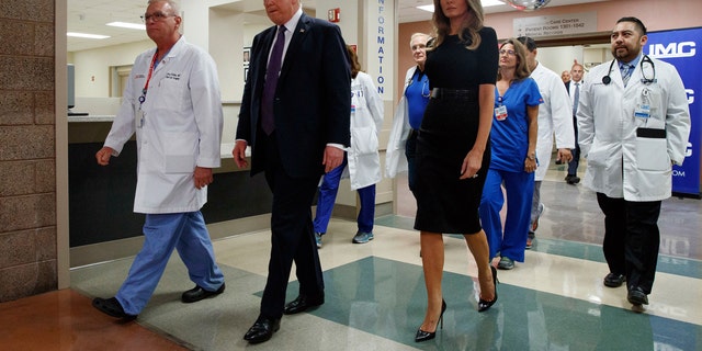 President Donald Trump and first lady Melania Trump visit a Las Vegas hospital, Oct. 4, 2017.