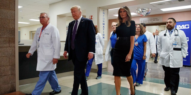 President Donald Trump and first lady Melania Trump visit a Las Vegas hospital, Oct. 4, 2017.