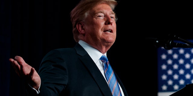 President Donald Trump speaks during a "Salute to Service" dinner, Tuesday, July 3, 2018, in White Sulphur Springs, W.Va. (AP Photo/Evan Vucci)
