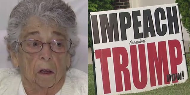 Myra Becker, a 94-year-old resident of Elgin, Ill., says the city has suddenly taken issue with a giant anti-Trump sign that she has had up on her front lawn since February.