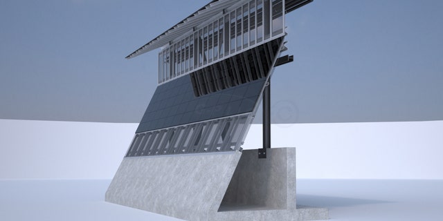 This image provided by Gleason Partners LLC shows a rendering of precast border wall that incorporates solar panels into the design and that is 24-feet tall. President Donald Trump wants to add solar panels to his long-promised southern border wall - a plan he says would help pay for the wall's construction and add to its aesthetic appeal. The idea also was proposed by one of the companies that submitted a design to the government as a border wall prototype. The bid by Las Vegas-based Gleason Partners LLC proposed covering some sections of the wall with solar panels to provide electricity for lighting, sensors and patrol stations along the wall. Gleason said sales of electricity to utilities could cover the cost of construction in 20 years or less, and suggested that power could also be sold to Mexico. (Gleason Partners LLC via AP)