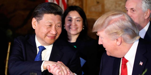 Chinese President Xi Jingping and U.S. President Donald Trump shake hands.