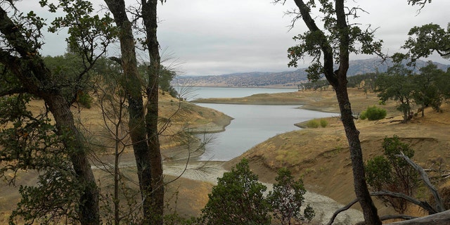 In this July 10, 2015, photo, trees frame Lake Berryessa with California's newest national monument in the background near Berryessa Snow Mountain National Monument, in Calif.